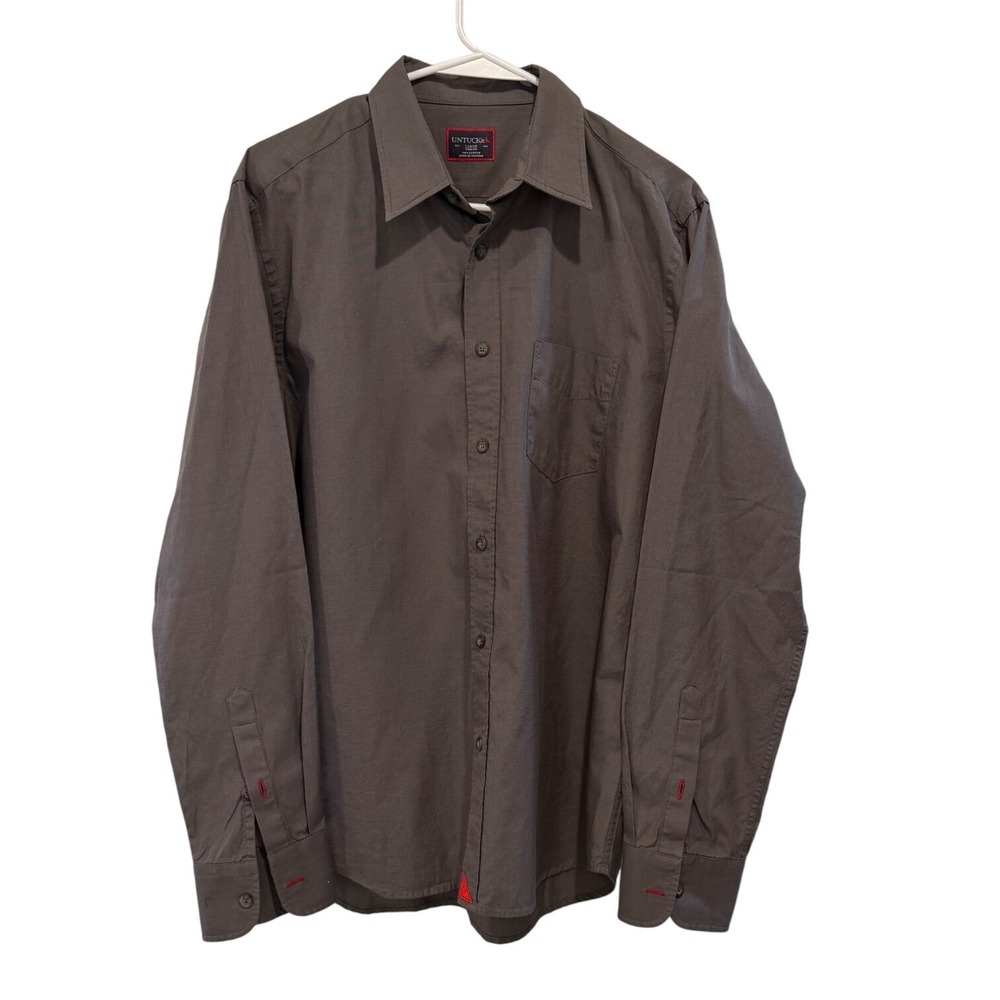 UNTUCKit Mens Large Slim Fit Long Sleeve Button Down Shirt Charcoal Gray Cotton